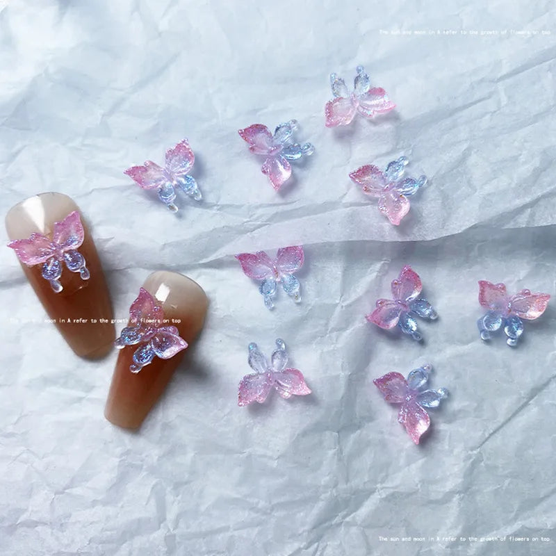 Luminous Nail Art Charms 50pcs Mix Aurora Flower Moon Star Heart Butterfly DIY Decorations