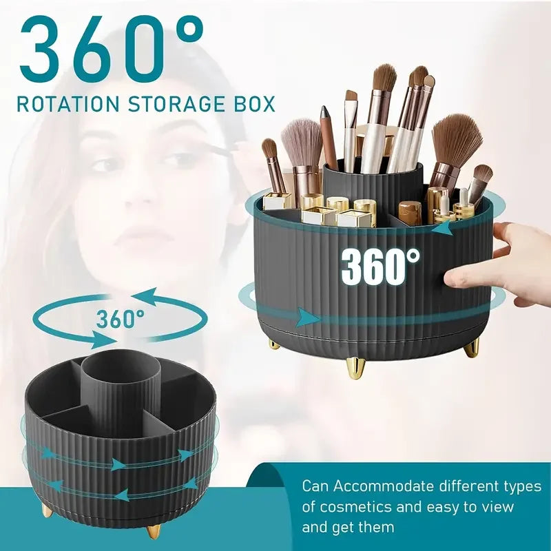Rotating 5 Slot Makeup Brush Organizer Holder - Multi-Functional Vanity Storage