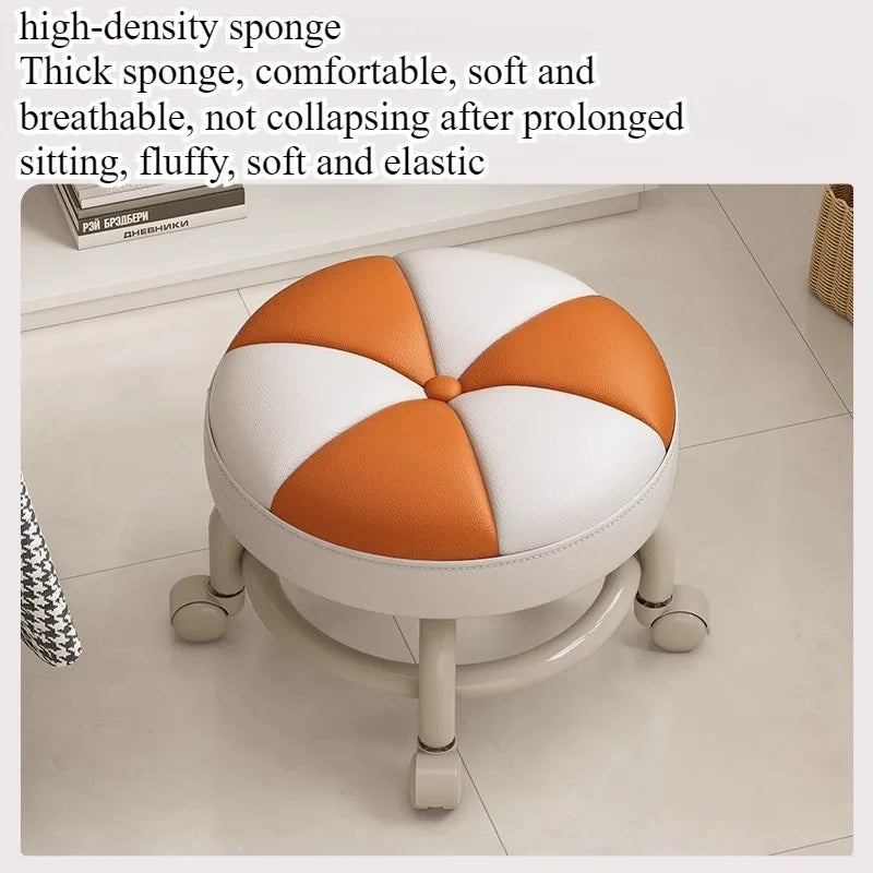 Universal Small Mobile Floor Stool with Wheels for Living Room and Kids, Low Seat