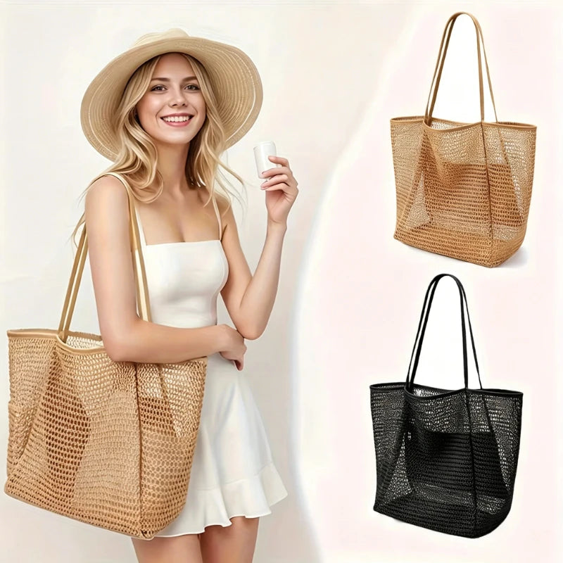Women's Large Capacity Beach Tote Bag - Durable Polyester, Open Top, Travel & Shopping