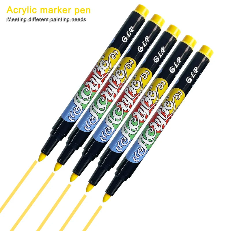 10 Pcs Yellow Acrylic Paint Markers Set Fine Tip Permanent for Rock Fabric Wood Metal Glass Canvas Tires