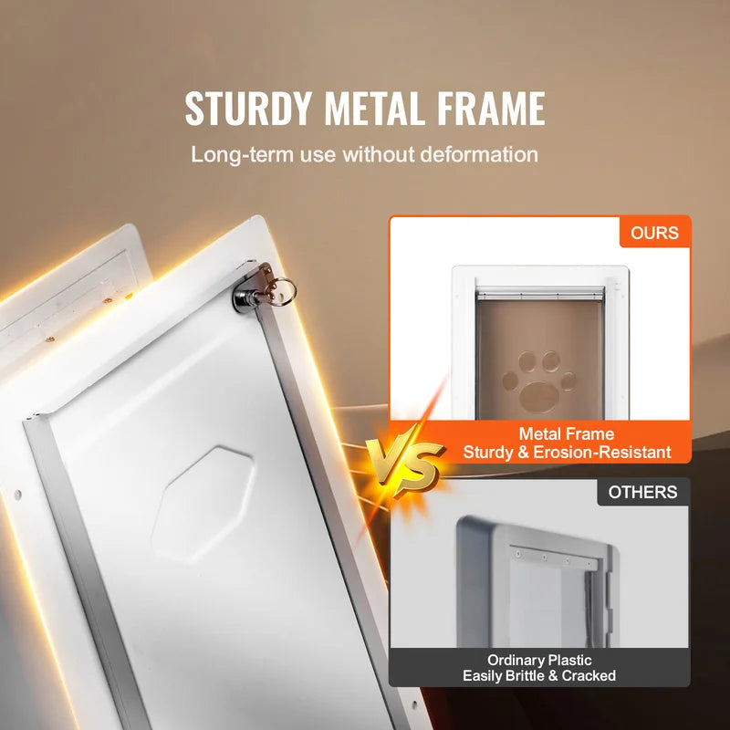 Heavy Duty Pet Door with Metal Frame and 3-Flap System - Weatherproof Wall Mount Dog Door