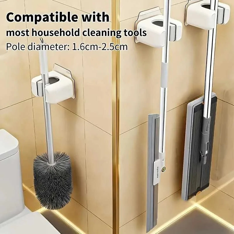 Self-Adhesive Wall-Mounted Mop and Broom Holder No Drilling Kitchen Bathroom Storage
