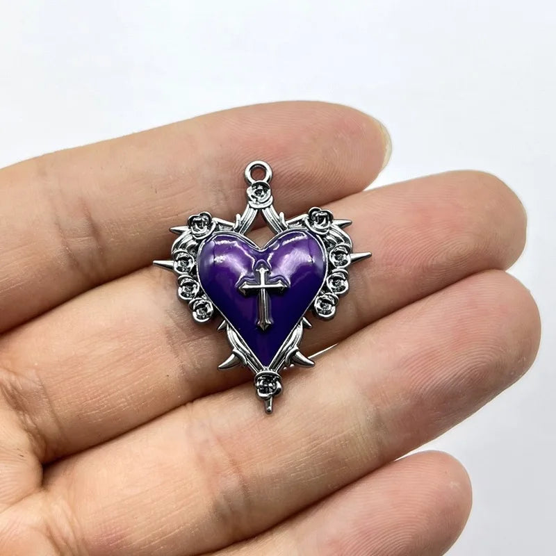 Dark Style Thorn Rose Cross Heart Charms for Jewelry Making - 6pcs Enamel Pendants
