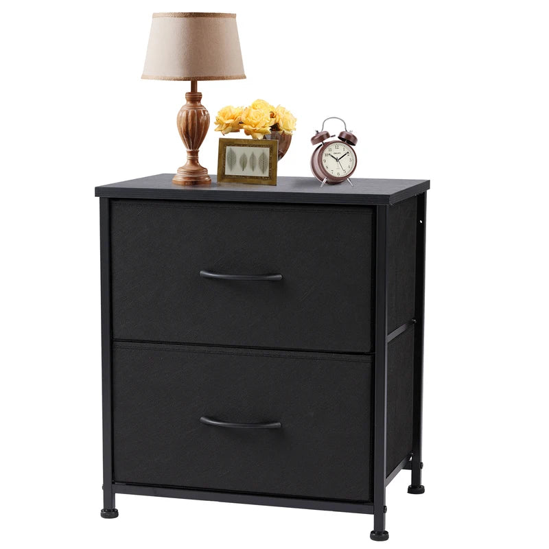 Multipurpose Nightstand with 2 Fabric Drawers - Wooden Top Storage Table