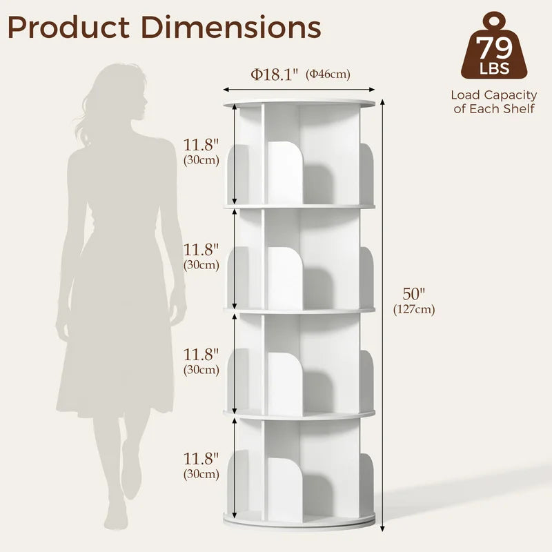 Rotating Bookshelf with 360° Spin, Multi-Tier PVC Book Display & Storage Rack
