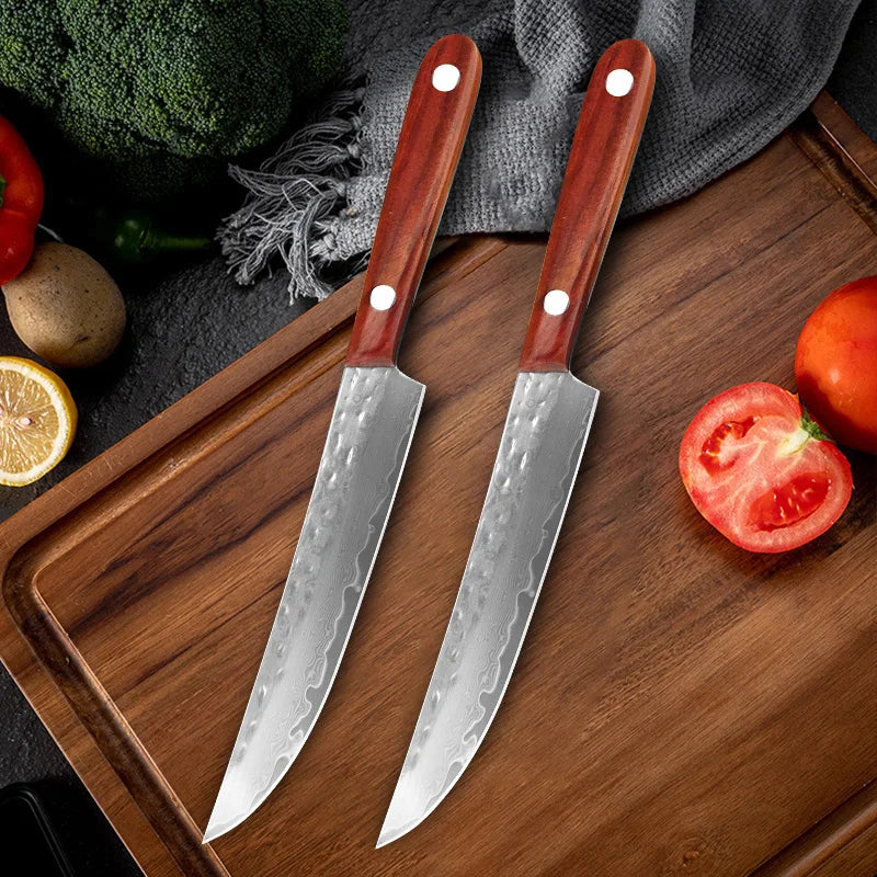 Damascus Steel Chef Knife with Wooden Handle - Handmade Kitchen Cutlery