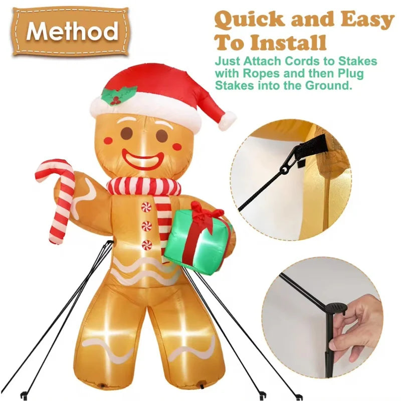 8FT Christmas Inflatable Gingerbread Man with LED Lights Outdoor Yard Decoration