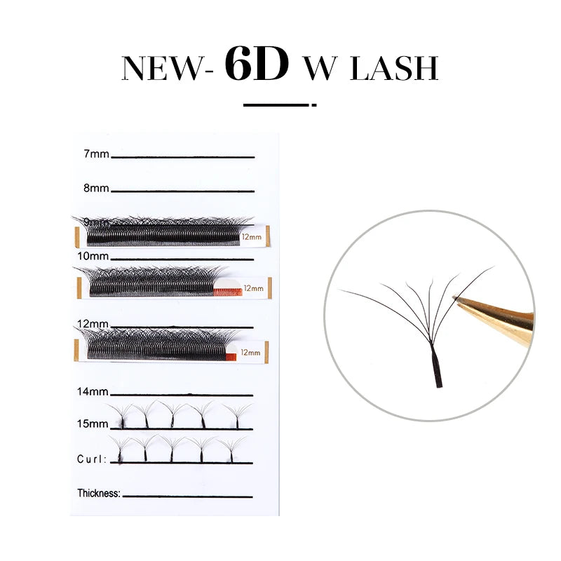 6D-W Eyelash Extension Mink Faux False Lashes Flared Curly 19-24mm Set