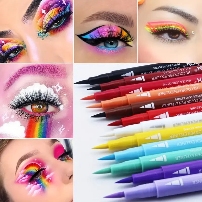 12 Color Waterproof Liquid Eyeliner Set - Multi-Purpose & Long-Lasting