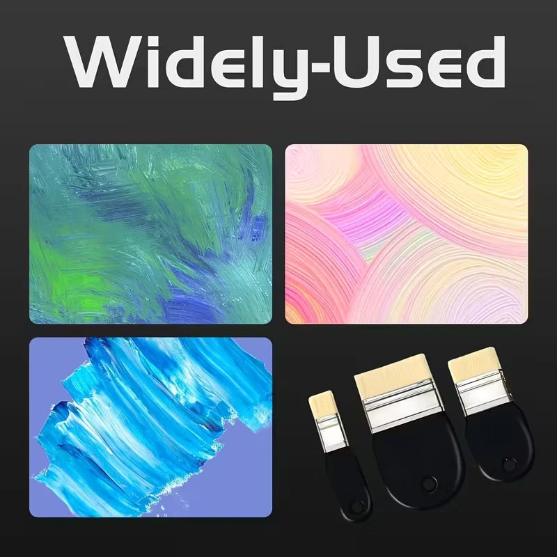 3-Piece Flat Paint Brush Set for Acrylic Watercolor Oil Varnish Art