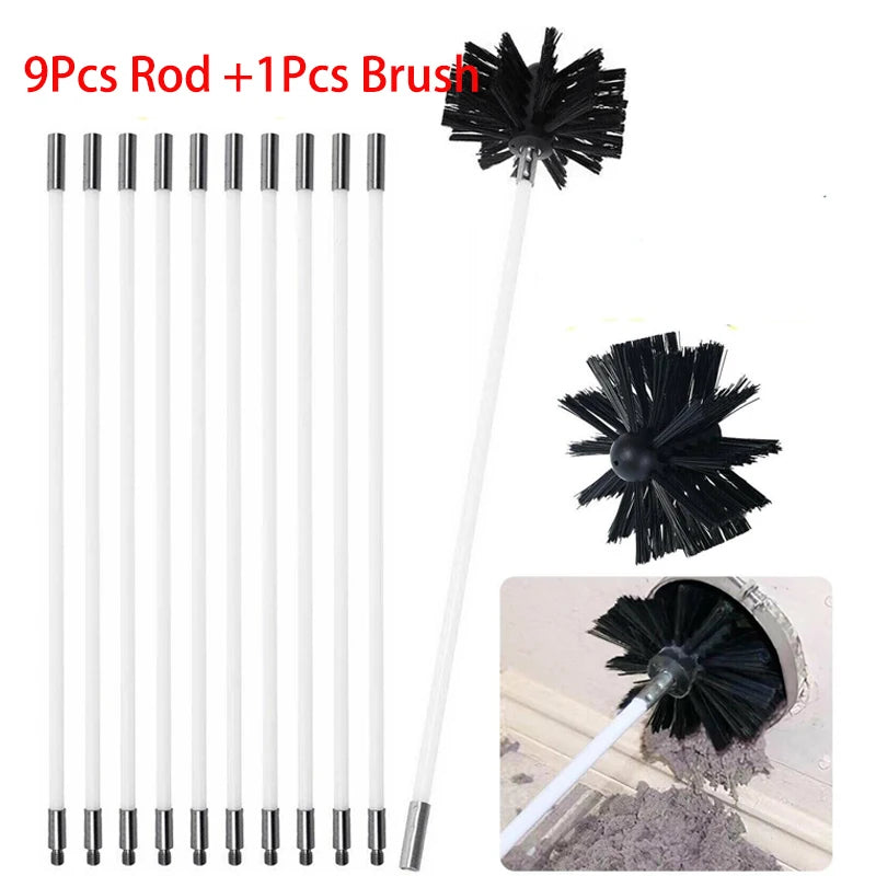 Flexible Chimney Sweep Brush and Rod Kit for Flue Cleaning - Black & Blue