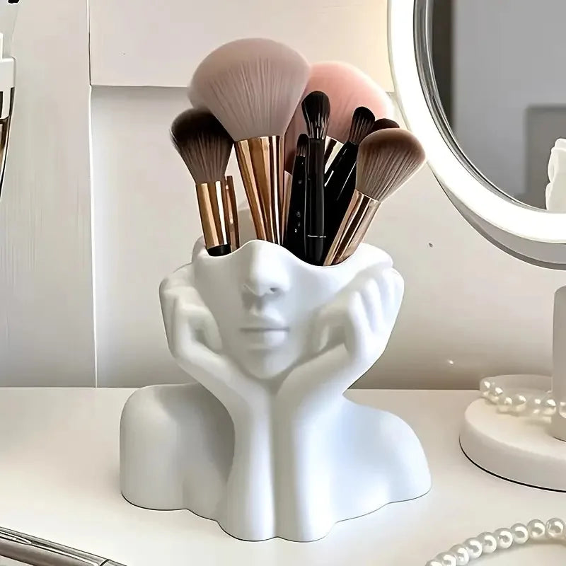 Face Shape Makeup Brush Holder - Female Face Design Storage Box, Portable & Lightweight
