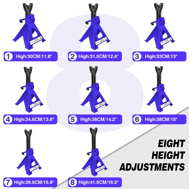 Heavy Duty 3 Ton Car Axle Stands Set - Support Lift for Vehicles, Garage & Workshop