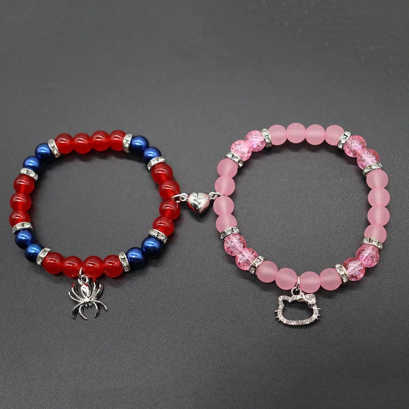 Cute Cat and Spider Beads Bracelet Set - Friendship Matching Jewelry