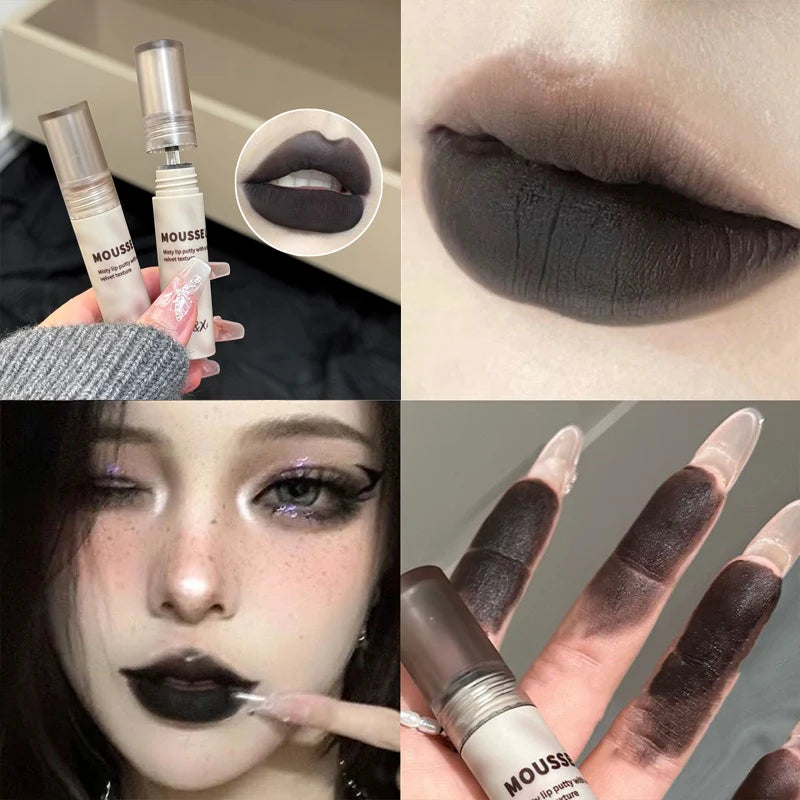 Gothic Matte Lipstick Waterproof Lip Gloss Set - Non-Stick Mud Nude Purple