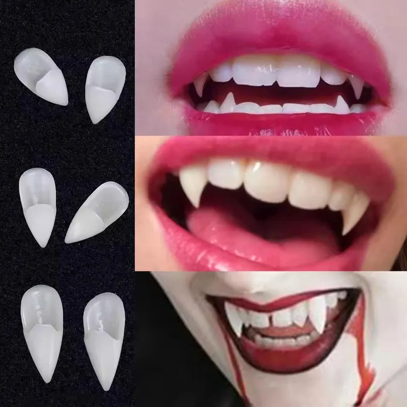 Halloween Vampire Teeth Fangs Dentures Props - Fake Cosplay Teeth with Glue
