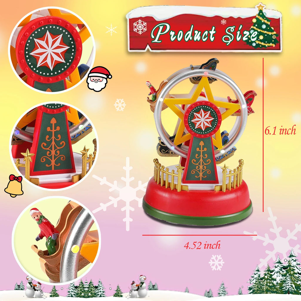 LED Christmas Carousel Decoration Music Box with Lights and Rotating Village Scene