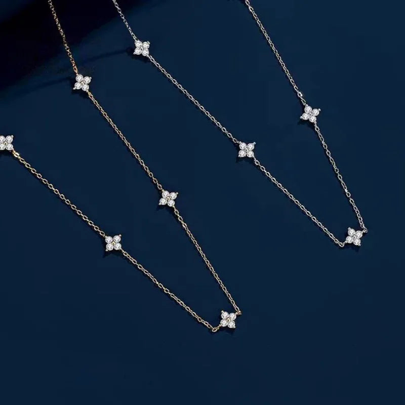 Elegant Four-Leaf Flower Zircon Chain Necklace for Women - Lucky Jewelry