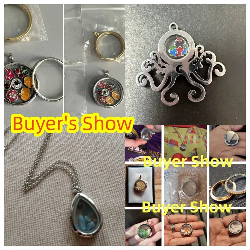 Memory Photo Locket Pendant Necklace with Floating Charm for Jewelry Women Men