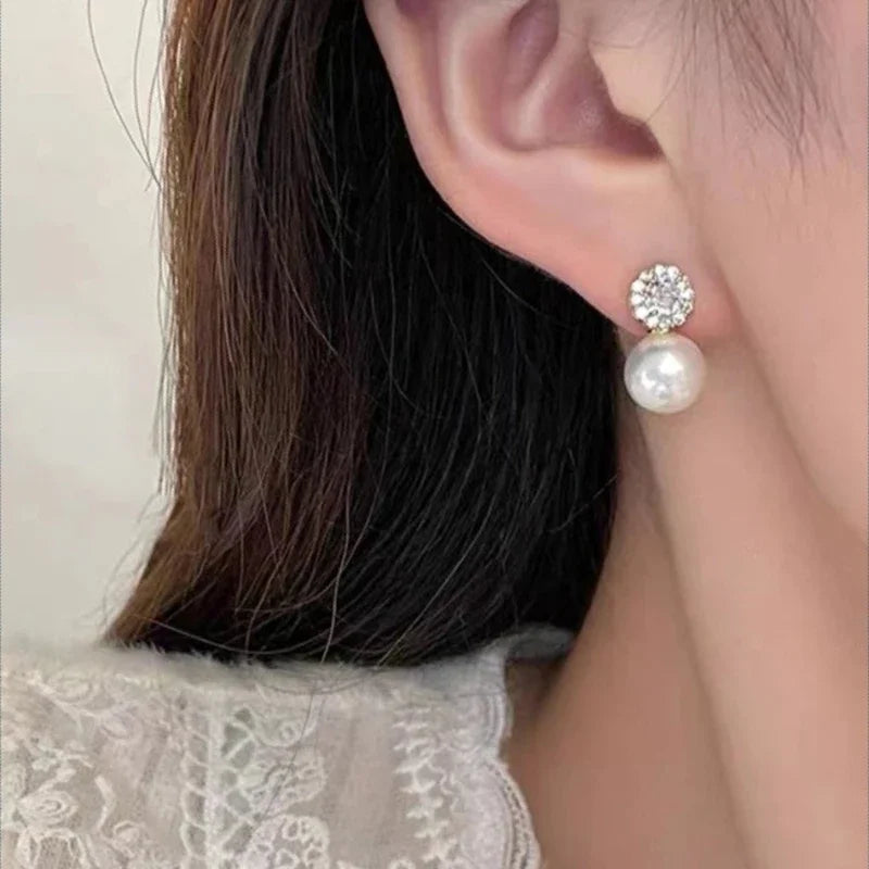 Girl's Romantic Pearl & Zircon Round Earrings - Fashion Jewelry for Women
