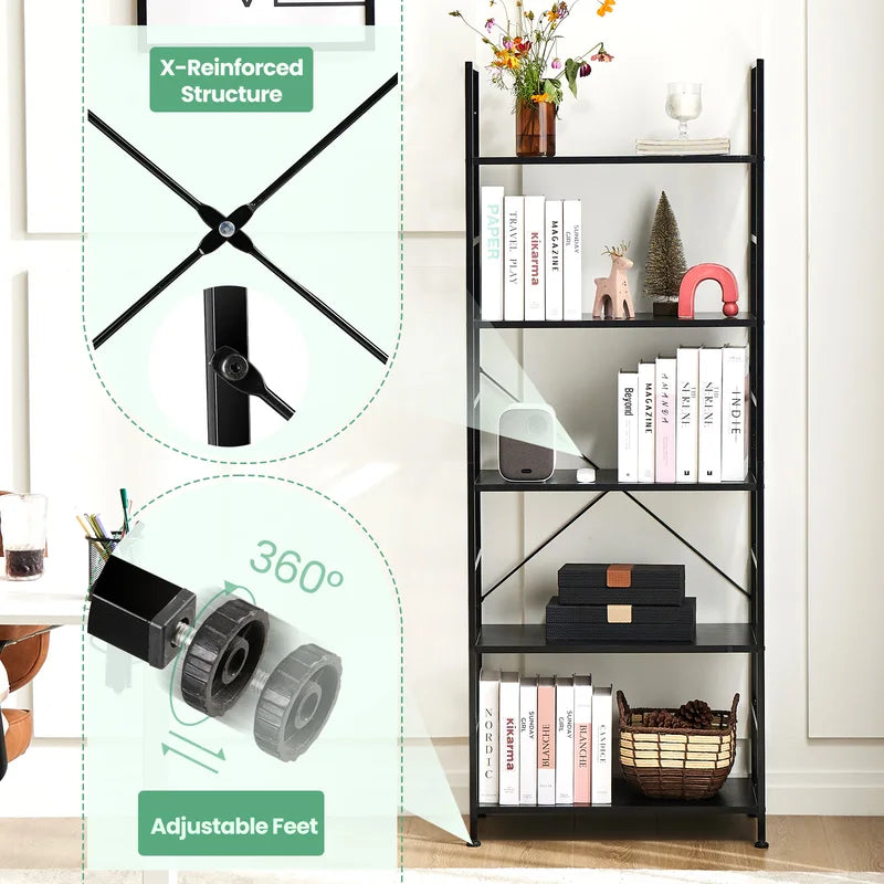 5-Tier Wooden Display Bookcase Shelf - Space-Saving Vertical Storage