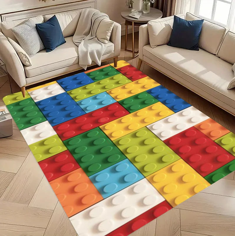 Cute Retro Lego Block Style Decor Rug for Living Room Bedroom Kids' Area Non Slip Comfortable
