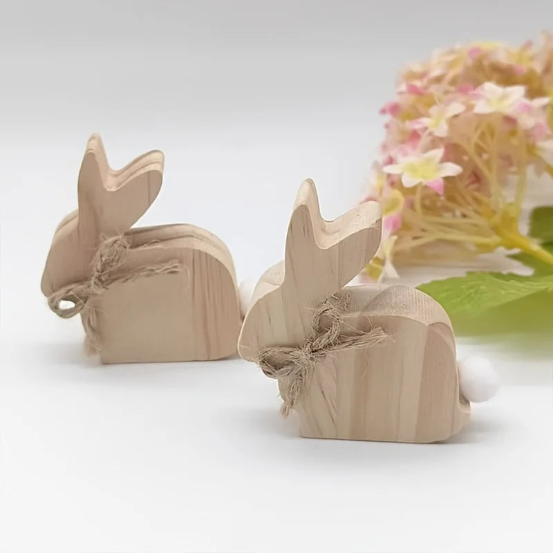 Wooden Easter Bunny Ornaments Set for Farmhouse Holiday Decor - 3 Pieces