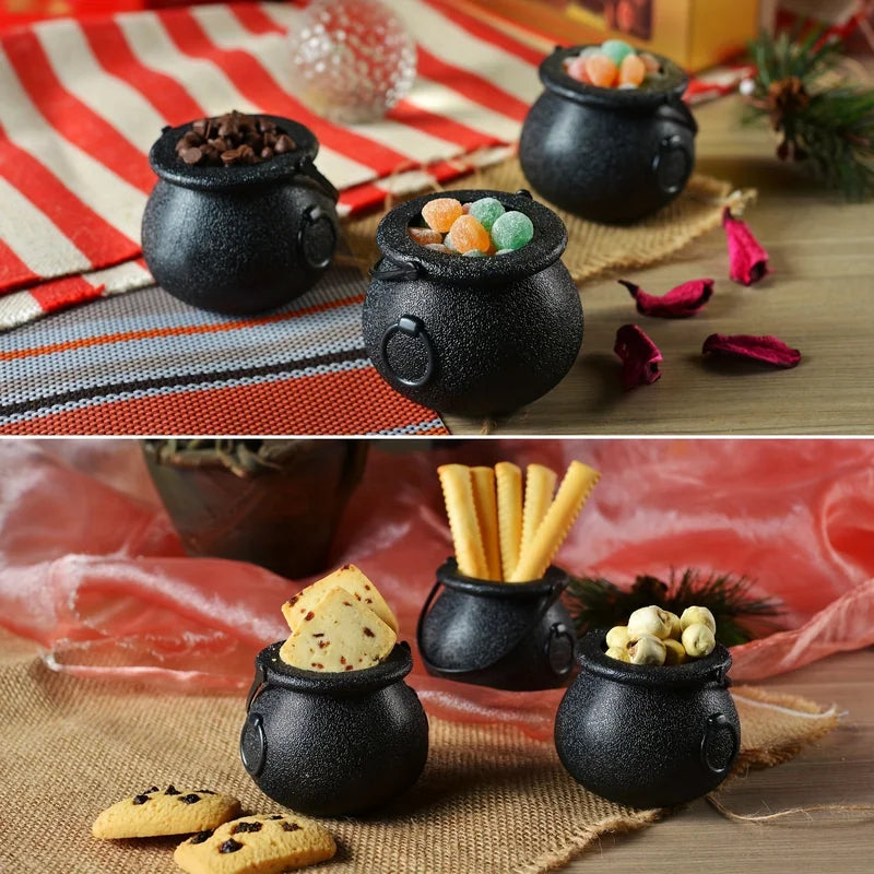6pcs Halloween Witch Cauldron Candy Jars Mini Trick-or-Treat Decoration Props