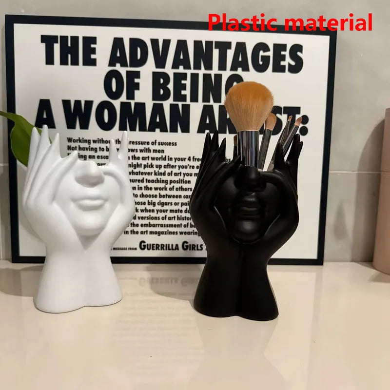 Human Face Makeup Brush Holder Desktop Organizer Vase for Cosmetics & Eyebrow Pencils