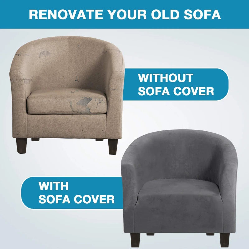High Stretch Velvet Sofa Cover for Tub Chairs - Skid-Resistant Furniture Protector