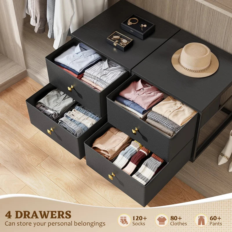 Stackable Fabric Drawer Storage Cabinets with Wood Top and Metal Frame - Versatile Bedroom, Closet, Dorm Organizer
