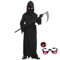 Halloween Grim Reaper Skeleton Costume for Children with Glowing Eyes & Scythe Props