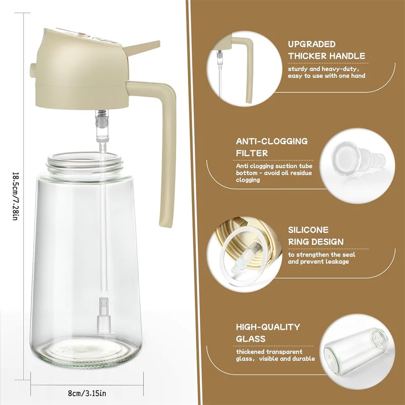 16oz Glass Oil Sprayer and Dispenser Bottle for Cooking Kitchen