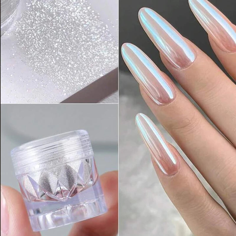 White Chrome Nail Powder Shimmer Glitter Effect for Nails - Multiple Colors
