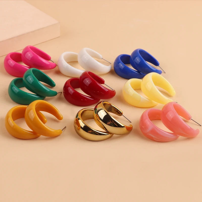 Trendy Acrylic C Shape Hoop Earrings for Women Colorful Geometric Resin Jewelry