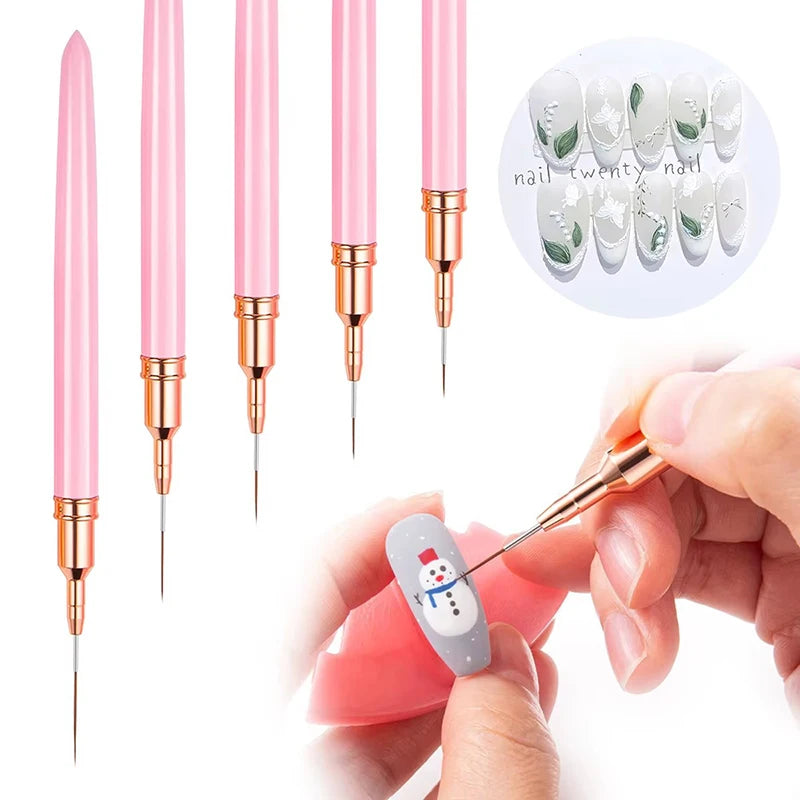 Professional Nail Art Liner Brush Set with 5 Sizes - Fine Detail Painting & French Stripe