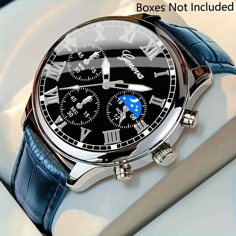 Casual Men's Quartz Watch with Leather Strap - Business & Daily Wear