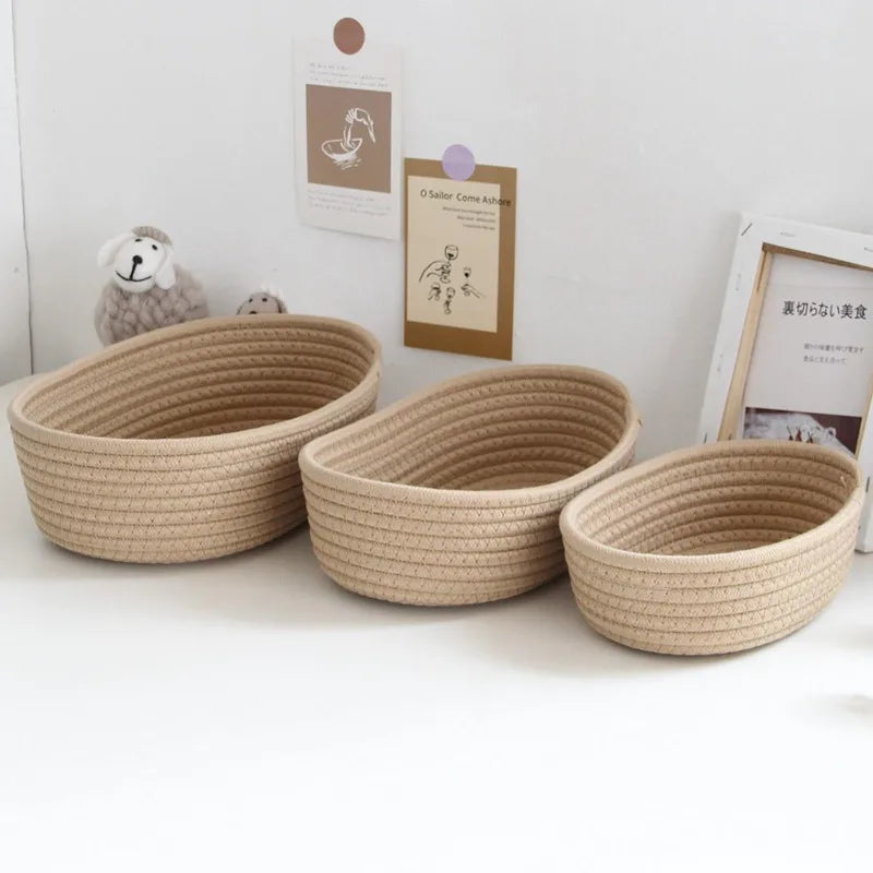 Cotton Rope Woven Storage Baskets - Organize Box for Keys, Cosmetics, Sundries