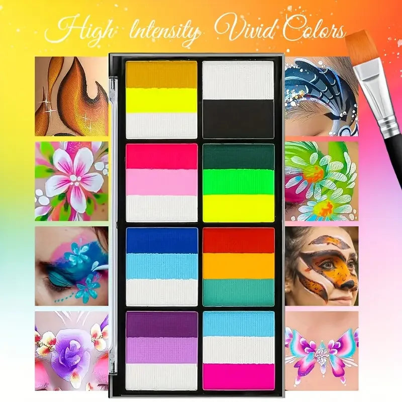 Rainbow Face & Body Paint Set with Brushes - Water-Based, Non-Toxic for Kids & Adults