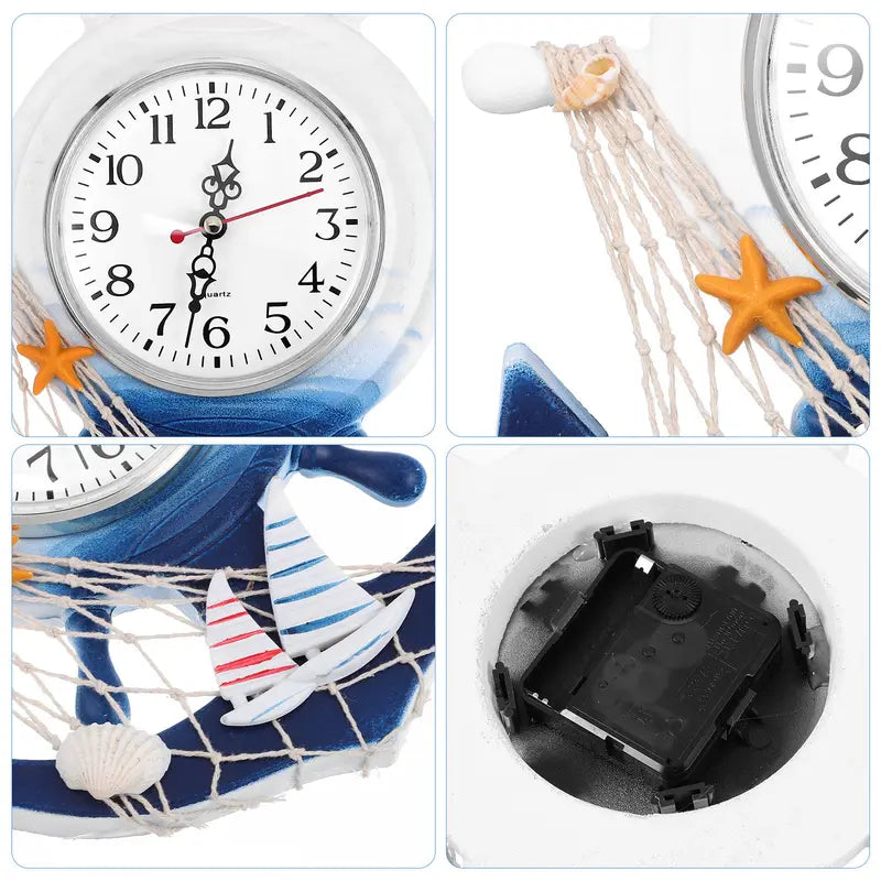Mediterranean Style Wall Hanging Boat Anchor Clock with Mirror Surface - 9 & 10 Inch Sizes
