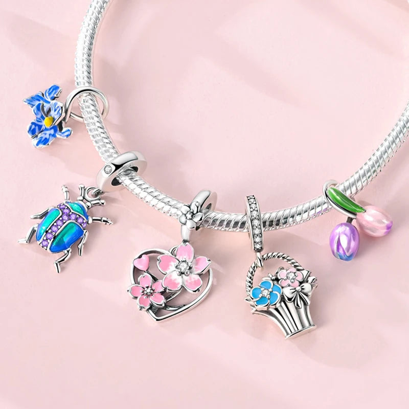 Spring Charms Beads Pendant Set for Jewelry Making - Flower Butterfly Mushroom