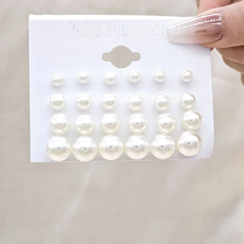 12-Pair Pearl Imitation Women's Earring Set with Classic Jewelry Style