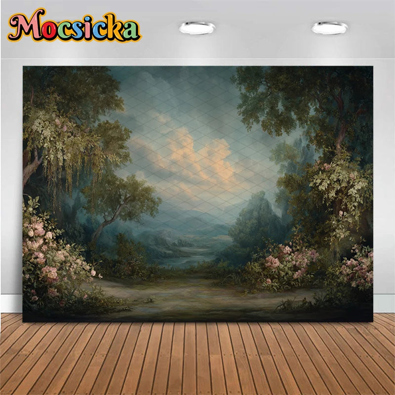 Photography Backdrop Retro Oil Painting Abstract Tree Natural Scenery Outdoor Studio Banner