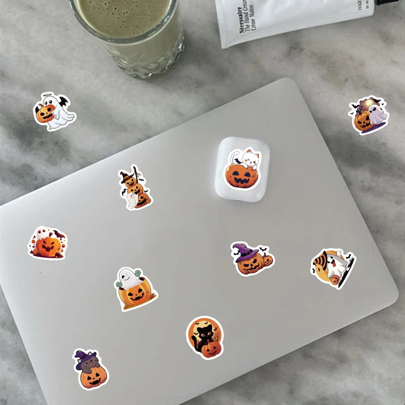 Halloween Pumpkin Cat Ghost Witch Sticker Set - 500pcs for Journaling, Laptop & Crafts