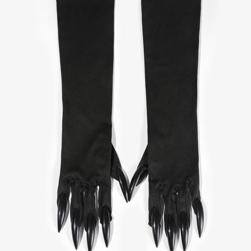 Gothic Long Nail Gloves for Stage Performance and Cosplay – Stretchy Spandex, Claw Design