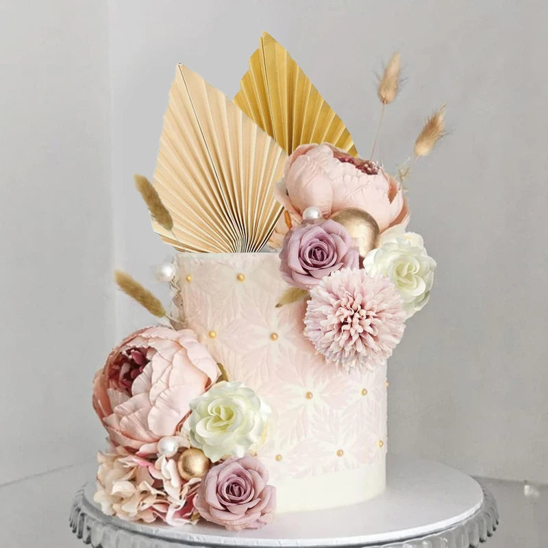 Boho Flower Cake Toppers Set – 32 Pieces for Wedding, Birthday, Baby Shower