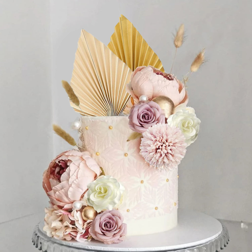Boho Flower Cake Toppers Set – 32 Pieces for Wedding, Birthday, Baby Shower