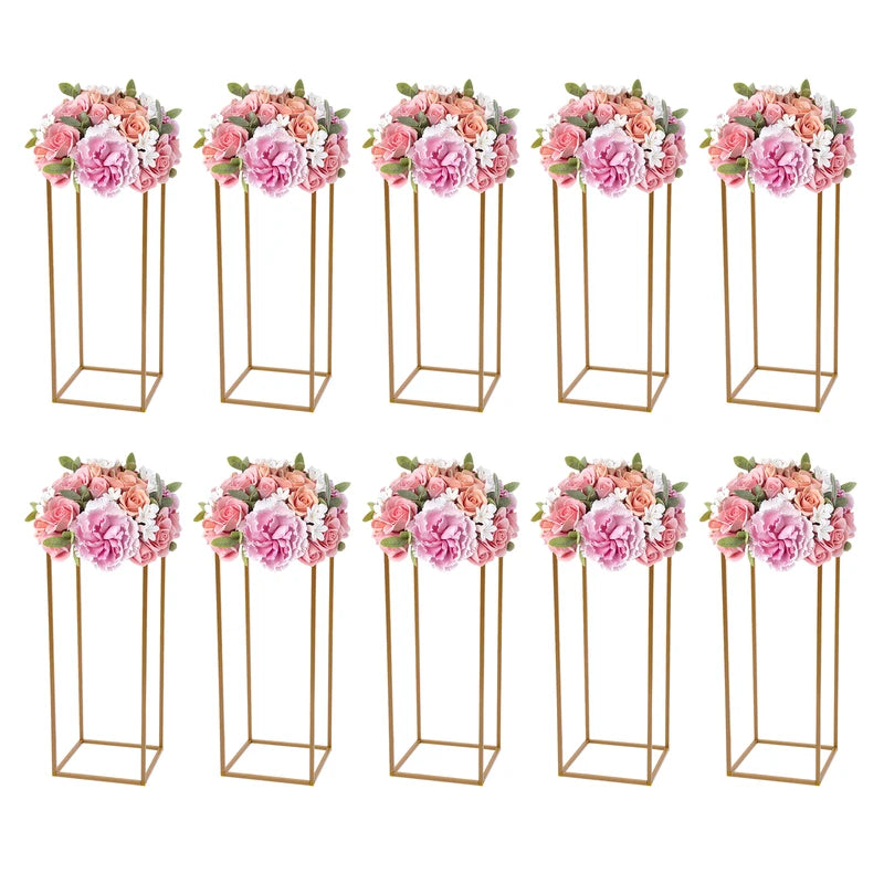 Wedding Flower Stand Set 10 Pieces Gold Metal Column Racks for Event Decor