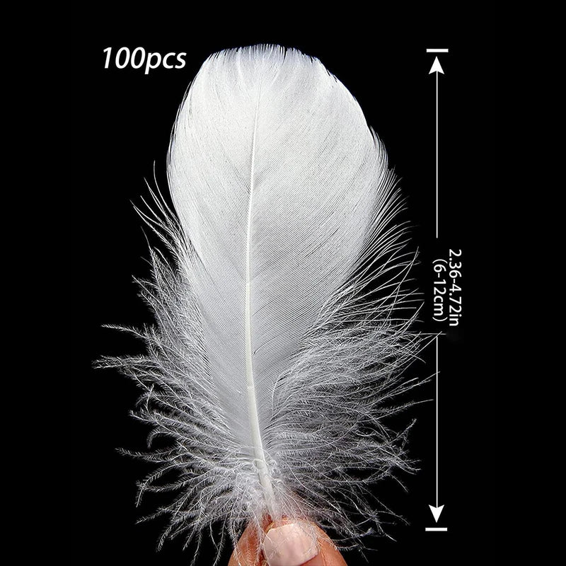 100 Pcs Natural White Goose Feathers for Crafts DIY Wedding Party Halloween Decoration